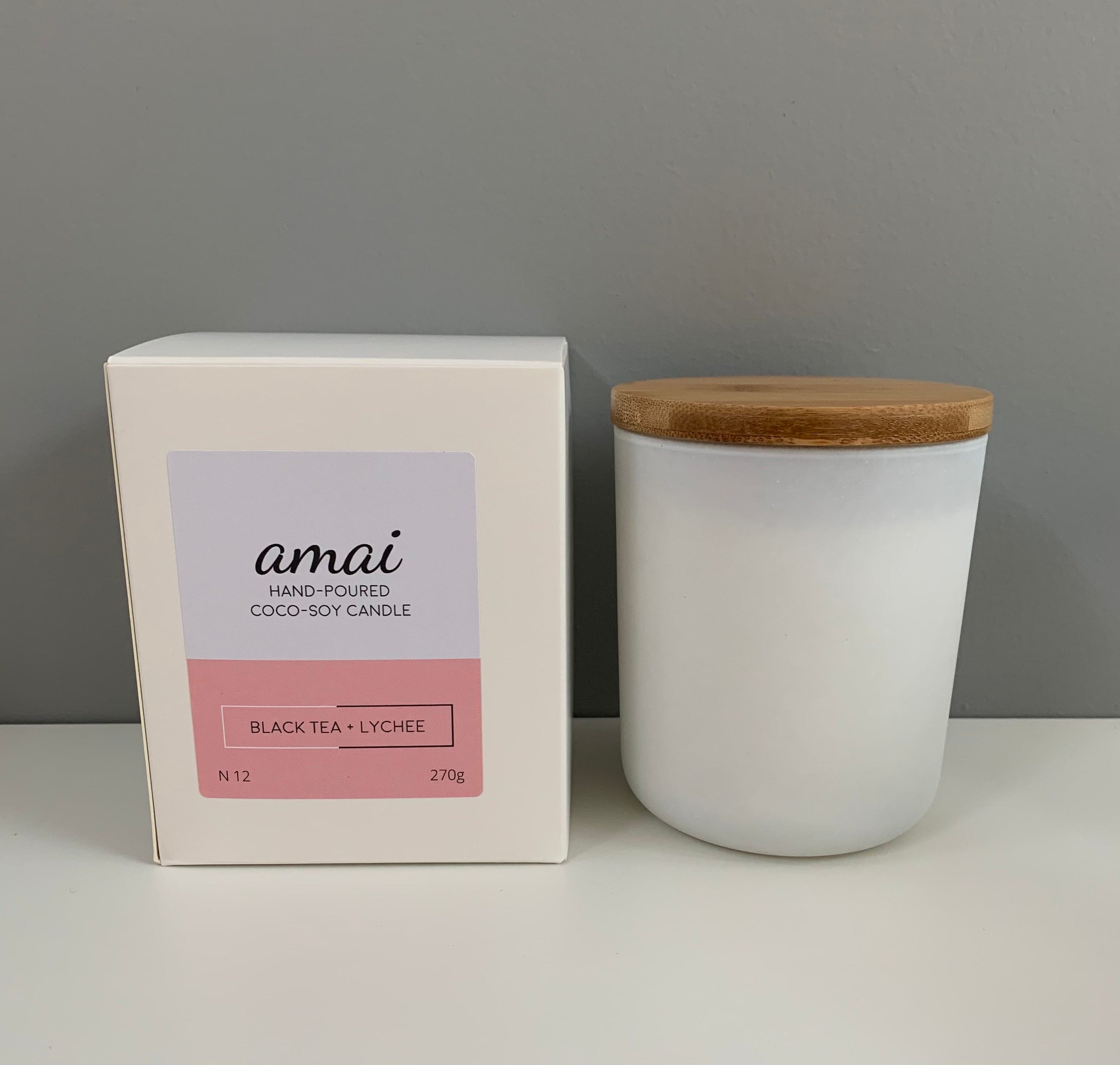 Black Tea + Lychee | Medium White Glass Candle