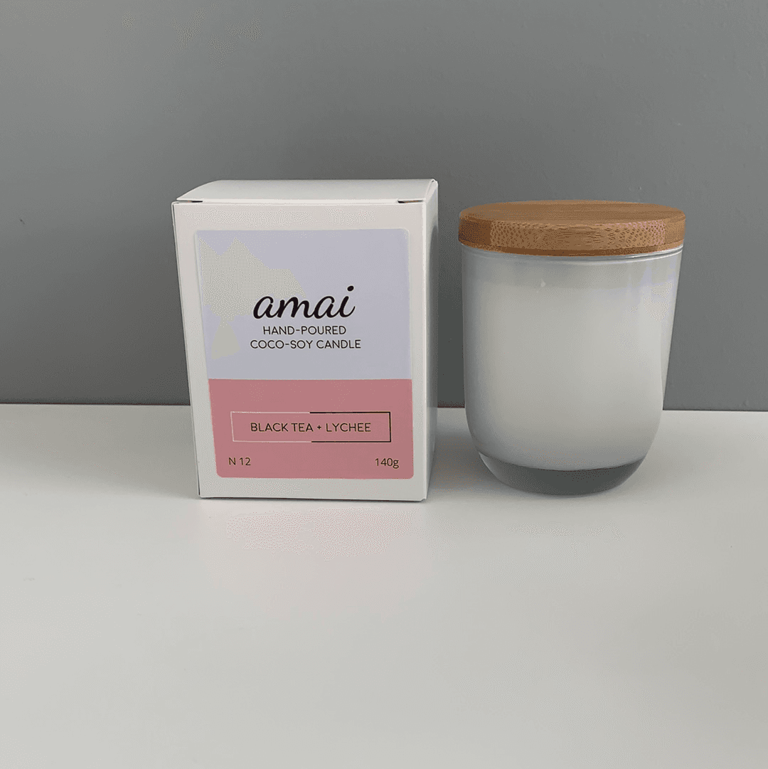 Black Tea + Lychee | Small White Glass Candle