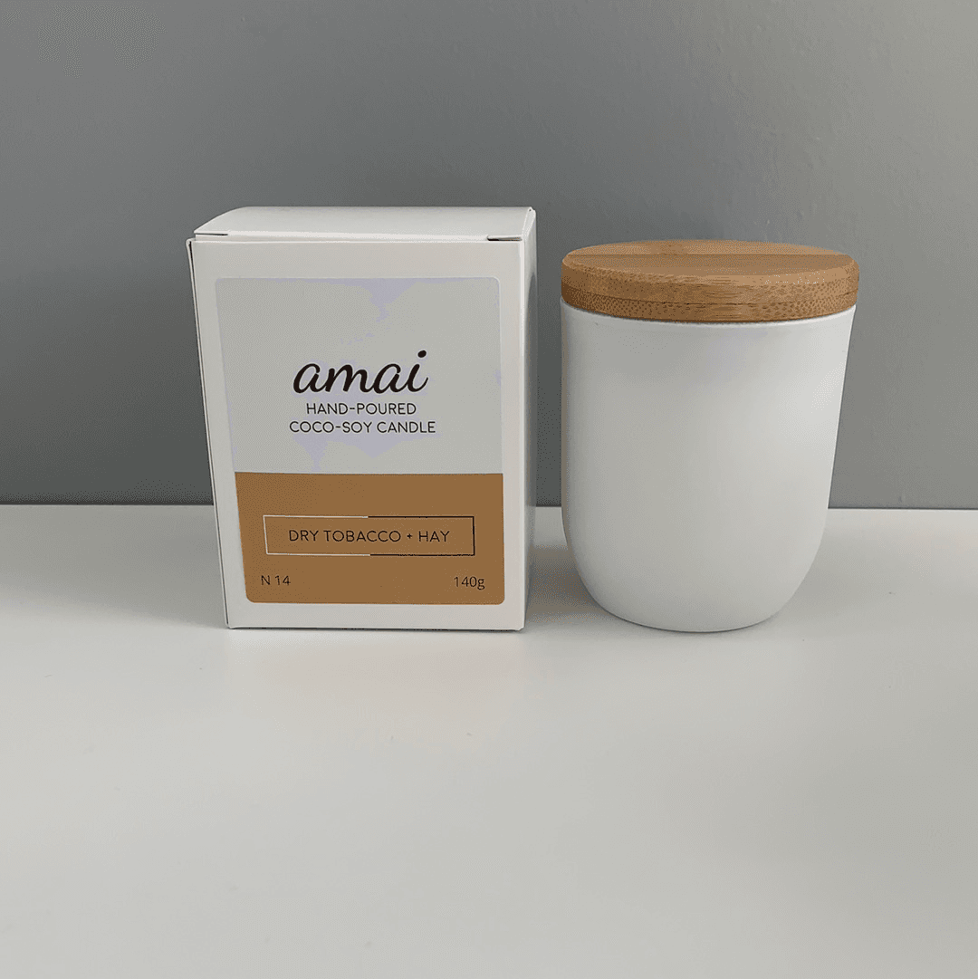 Dry Tobacco + Hay | Small White Glass Candle