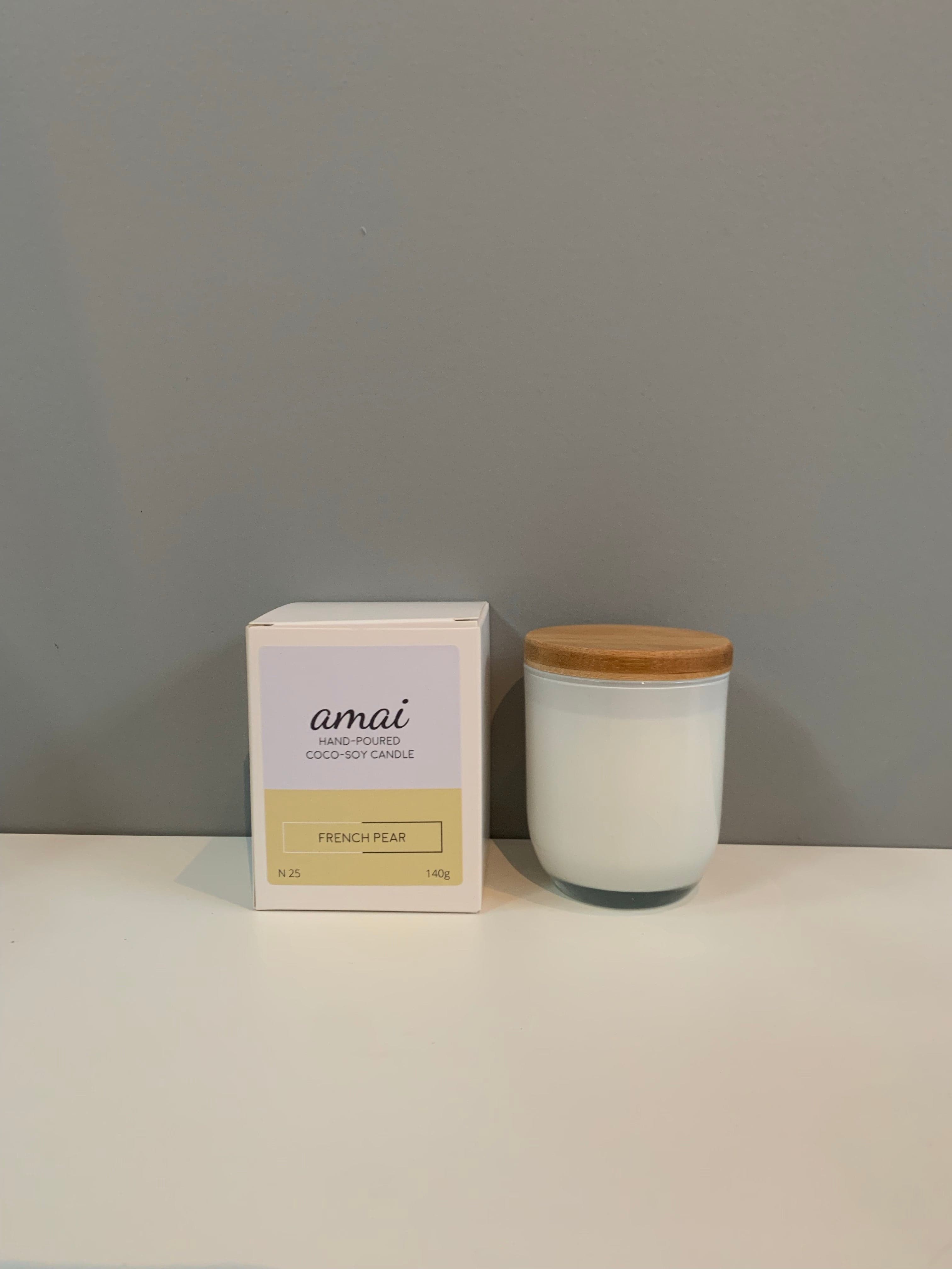 French Pear | Small White Glass Candle