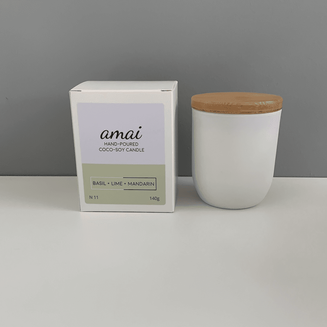 Basil + Lime + Mandarin | Small White Glass Candle