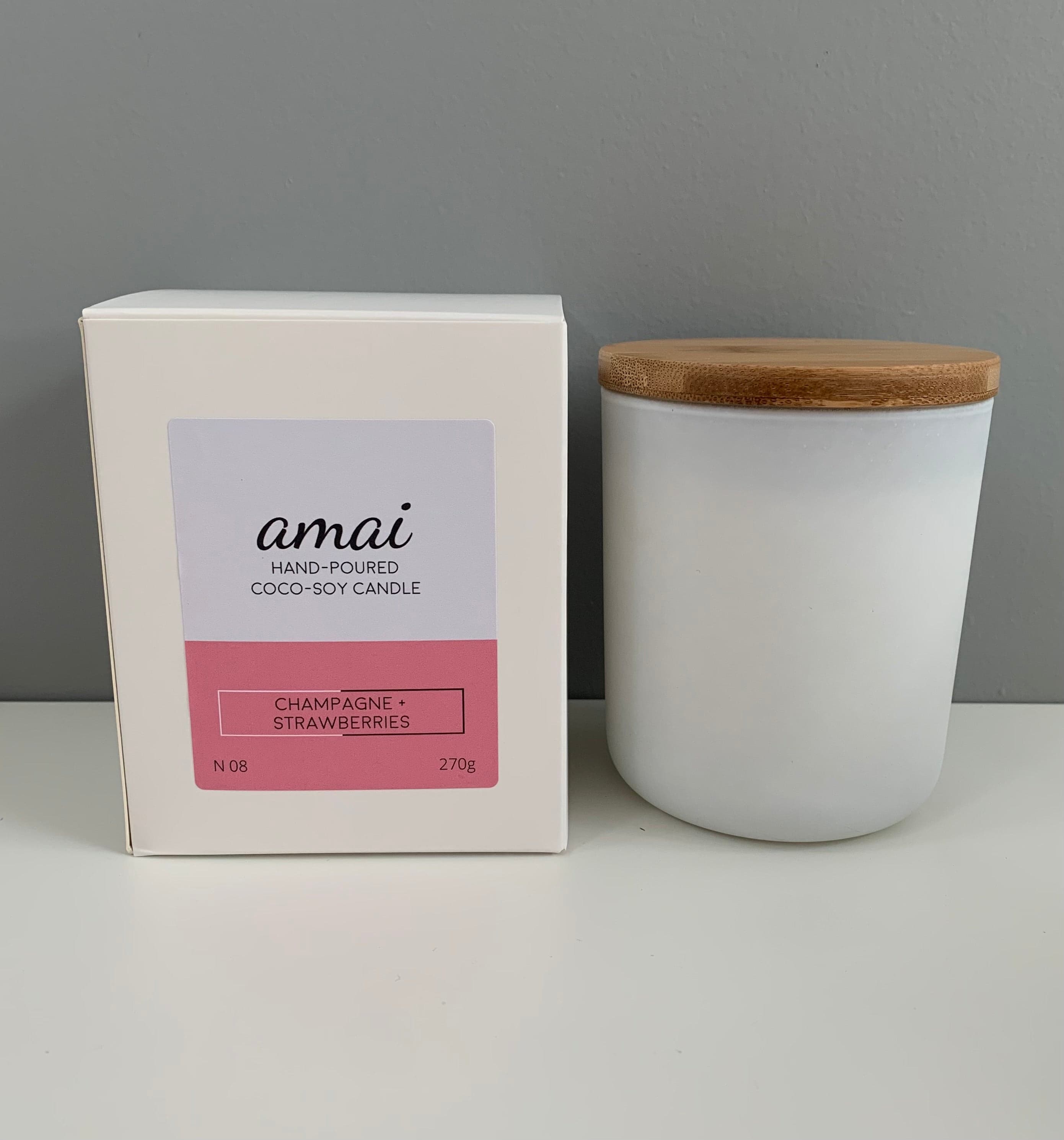 Champagne & Strawberries | Medium White Glass Candle