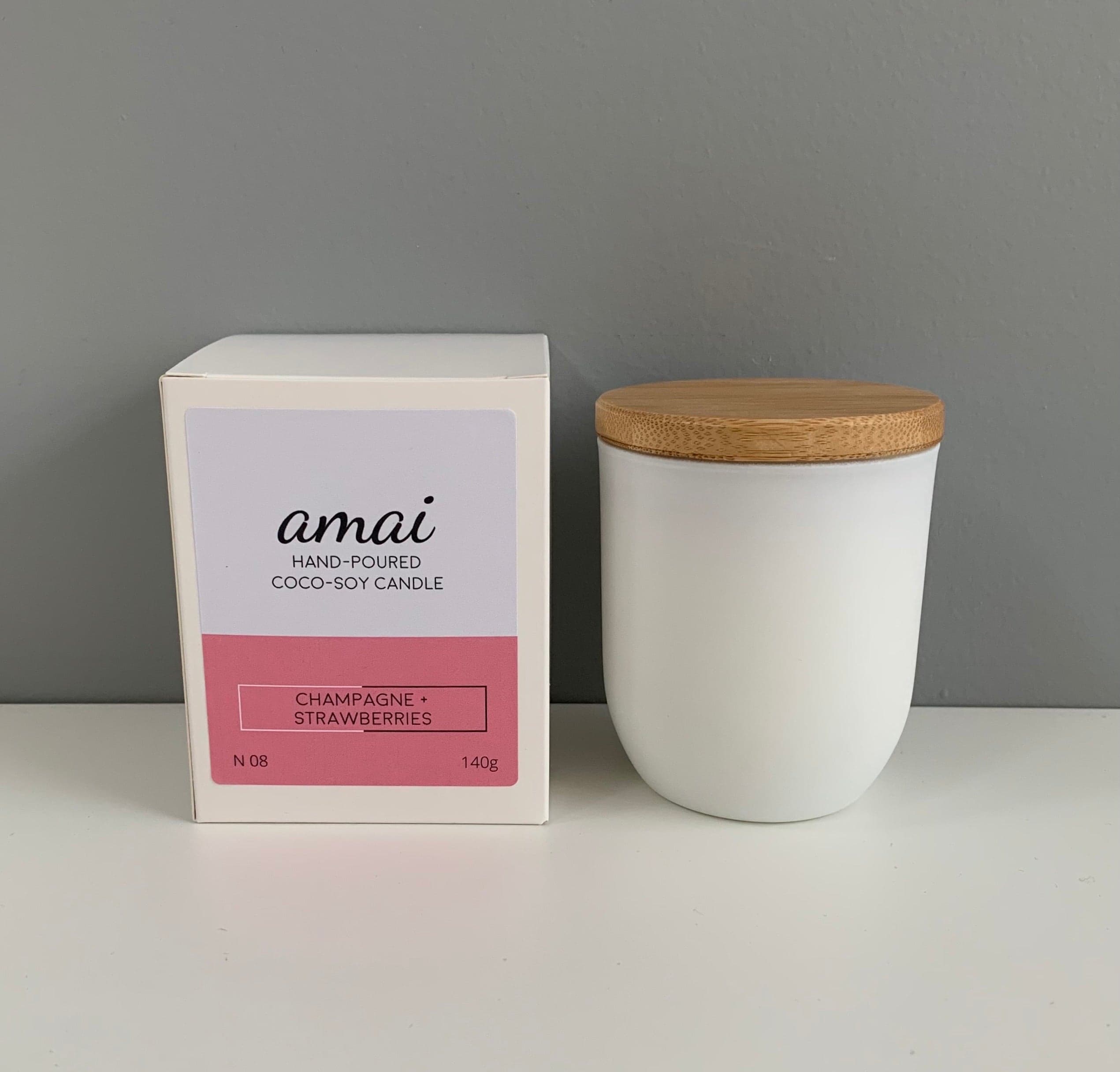 Champagne & Strawberries | Small White Glass Candle