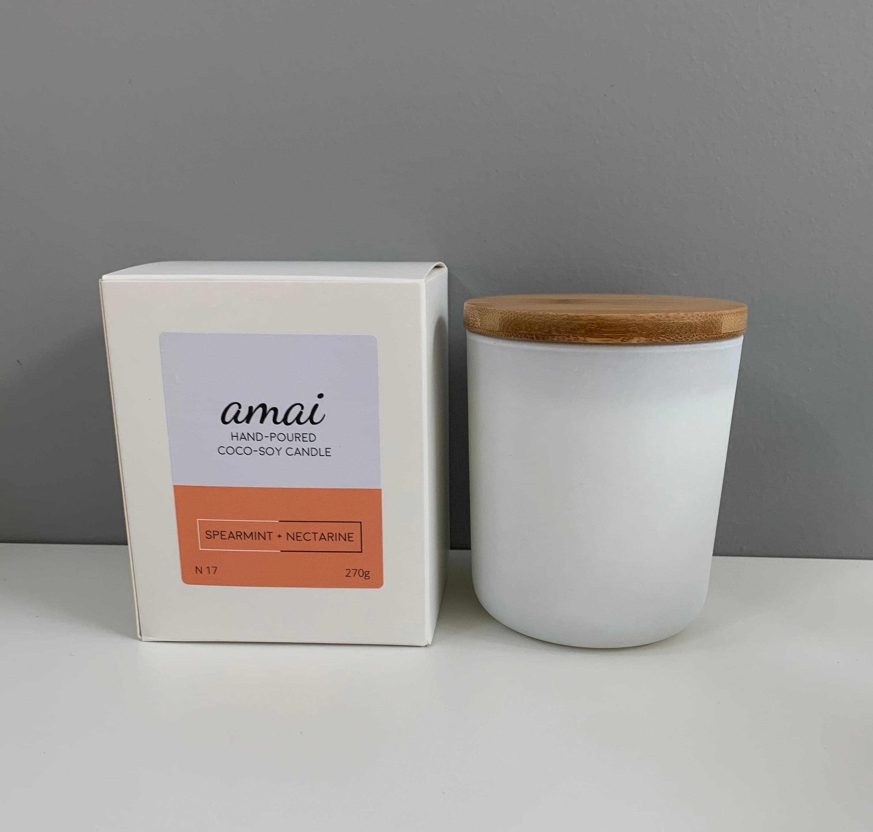 Spearmint + Nectarine | Medium White Glass Candle