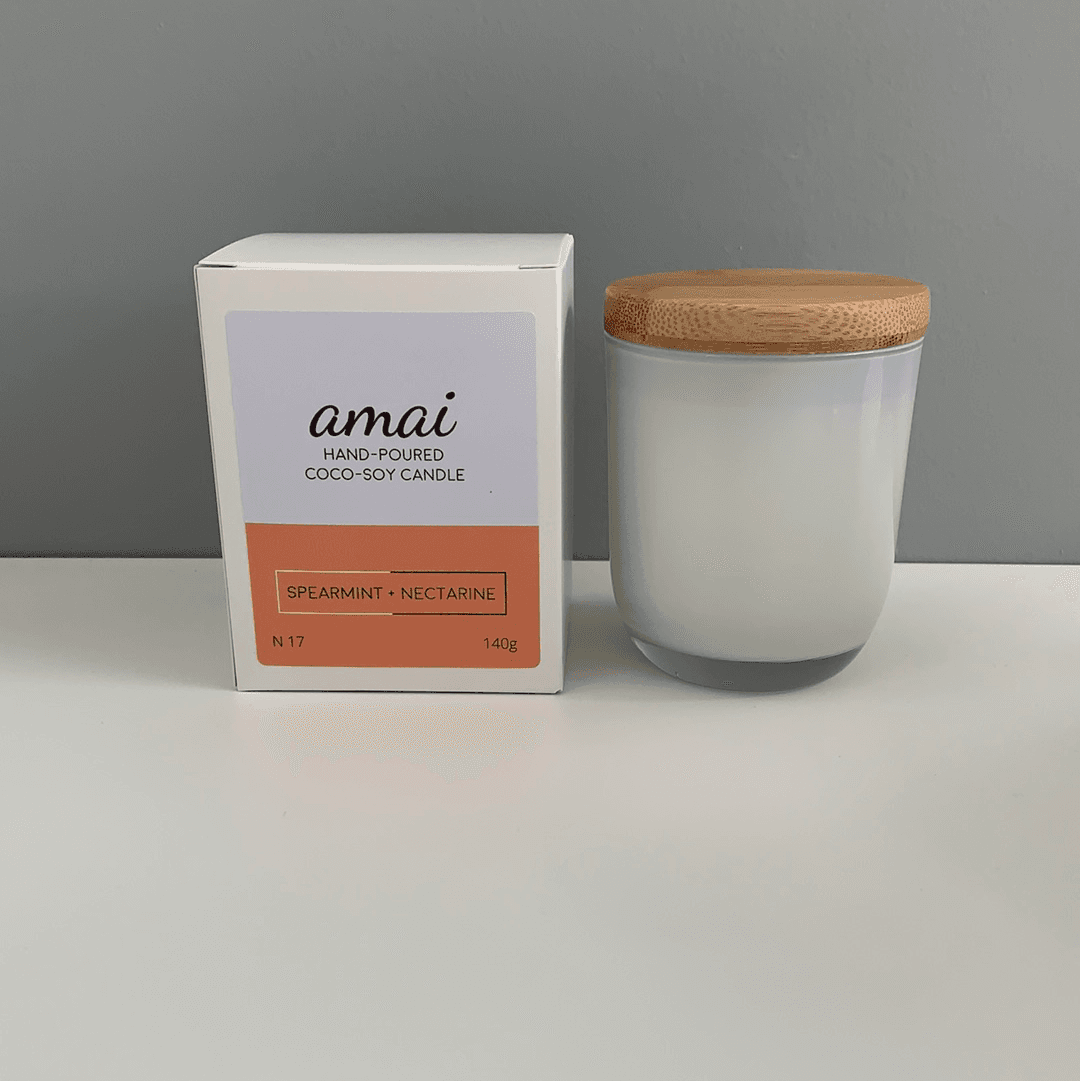 Spearmint + Nectarine | Small White Glass Candle